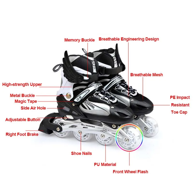 Sapatos infantis de patins inline ajustáveis, patins PU piscando, tênis de patinação, botas para crianças, menino, menina, 4 rodas