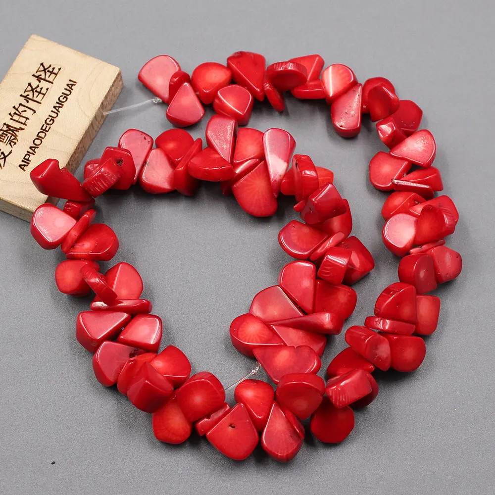 APDGG Natural 10x12-13x15mm Top-drilled Fan Red Coral Gems Stone Loose Beads 15'' Strands Jewelry Making DIY