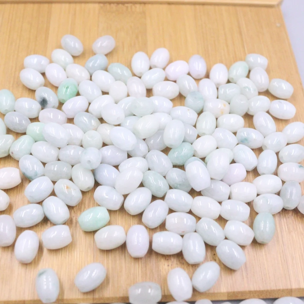 

100PCS Natural White Green Jade Jadeite Women Men Ellipse Smooth Bead 10*8mm