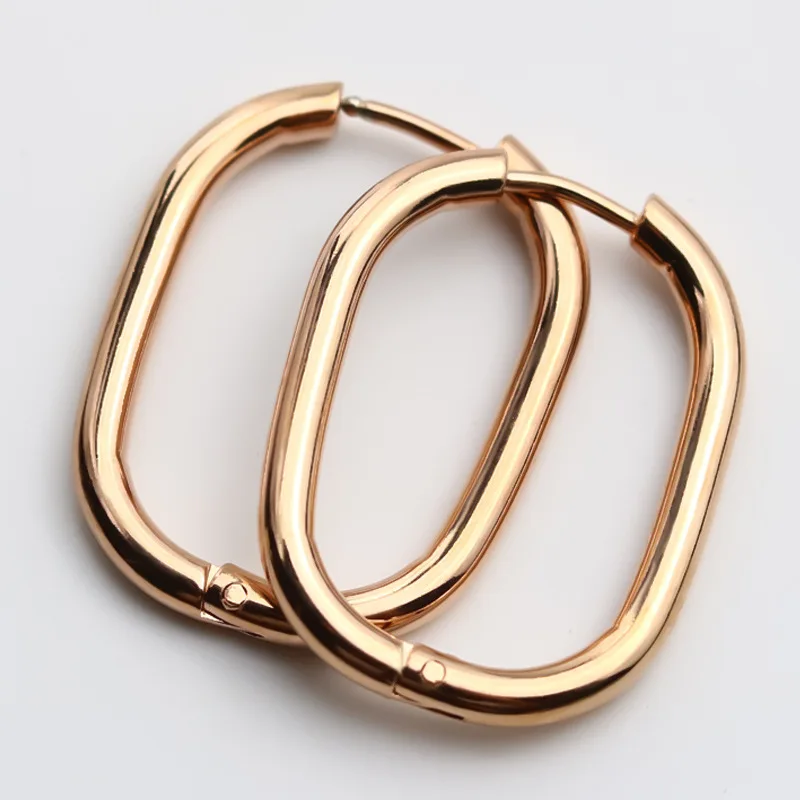 Geometric Square Hoop Earrings For Women Stainless Steel Oval Rectangle Dangle Earring Jewelry Rose Gold Silver Color Fashion