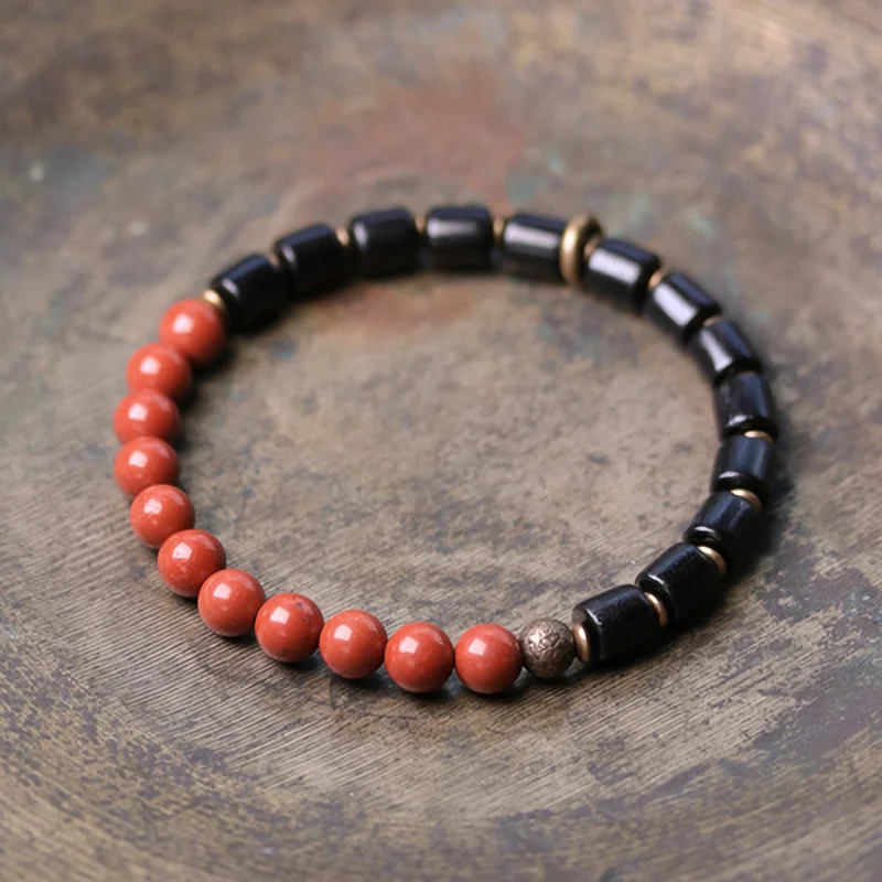 Ebony Red Stone Moss Ocean  Multi Color Mixed Beaded Strand Bracelet Copper Accessories Two Tone Jewelry Male Female