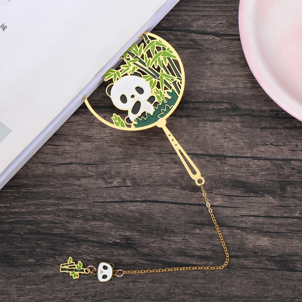 Chinese Style Metal Retro Panda Bookmark Metal Pendant Hollow Book Clip Tassel Pagination Mark Stationery Gift School Supplies