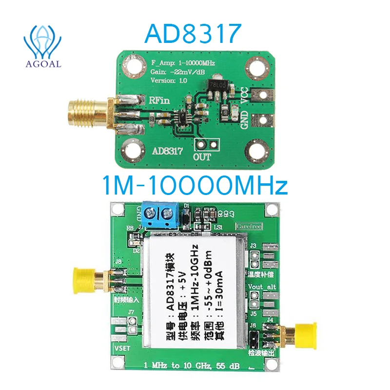 

DC AD8317 Radio Frequency Logarithmic Detector Power Meter 1M-10000MHz -55 dBm to 0dBm 1MHz to 10GHz RF Power