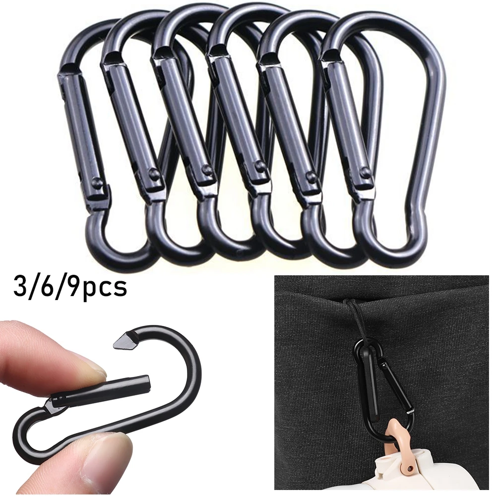 3PC Black Aluminum Carabiner D-Ring Key Chain Clip Safety Buckle Keyring Snap Hook Outdoor Camping Travel Sport Equipment Tools