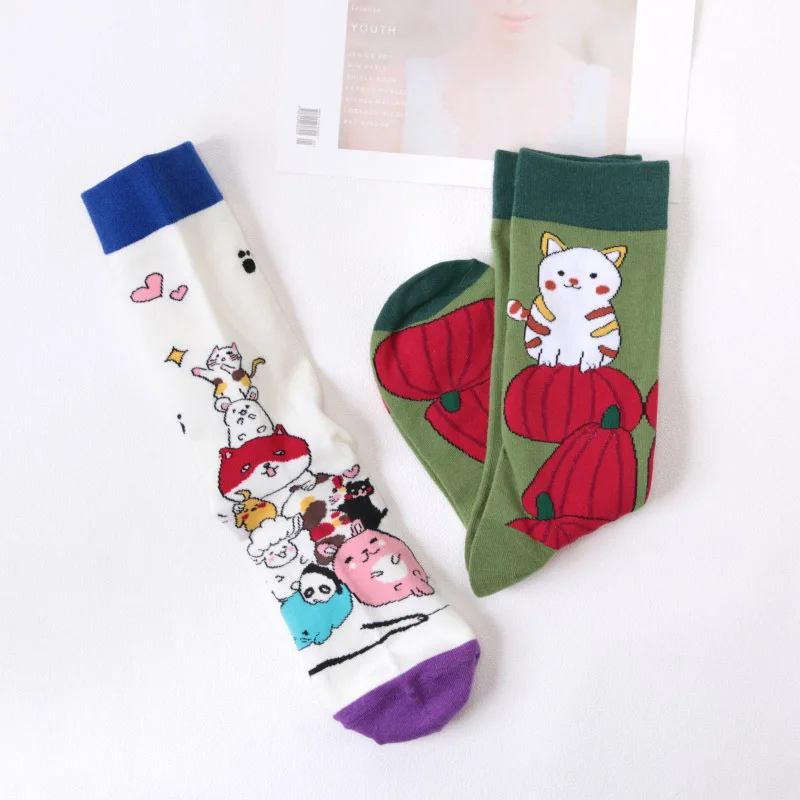 Calzini da donna Streetwear Fashion Jacquard Funny Cartoon Cat Cute Socks coreano Harajuku Cotton Couples Kawaii Animal Hip Hop Socks