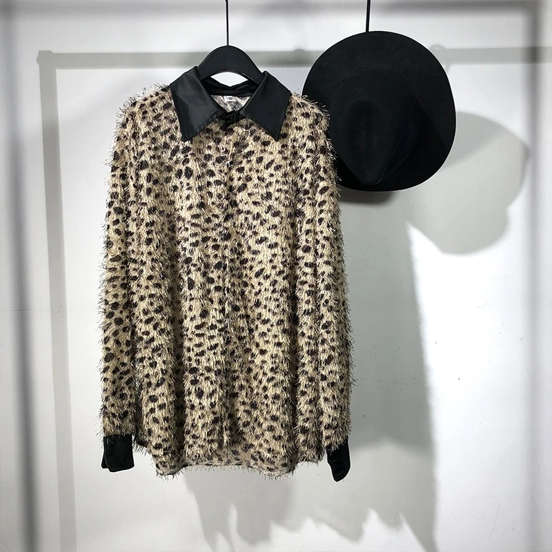 2021 New fashion male original three-dimensional leopard print loose ironing shirt personality spring and autumn men's clothing