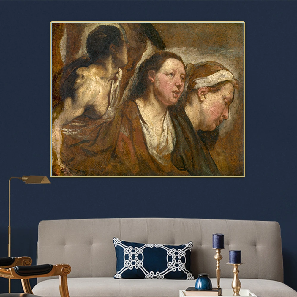 Jacob Jordaens《Two female heads and torso of a warrior》Canvas Oil Painting Artwork Aesthetic Picture Wall Decor Home Decoration