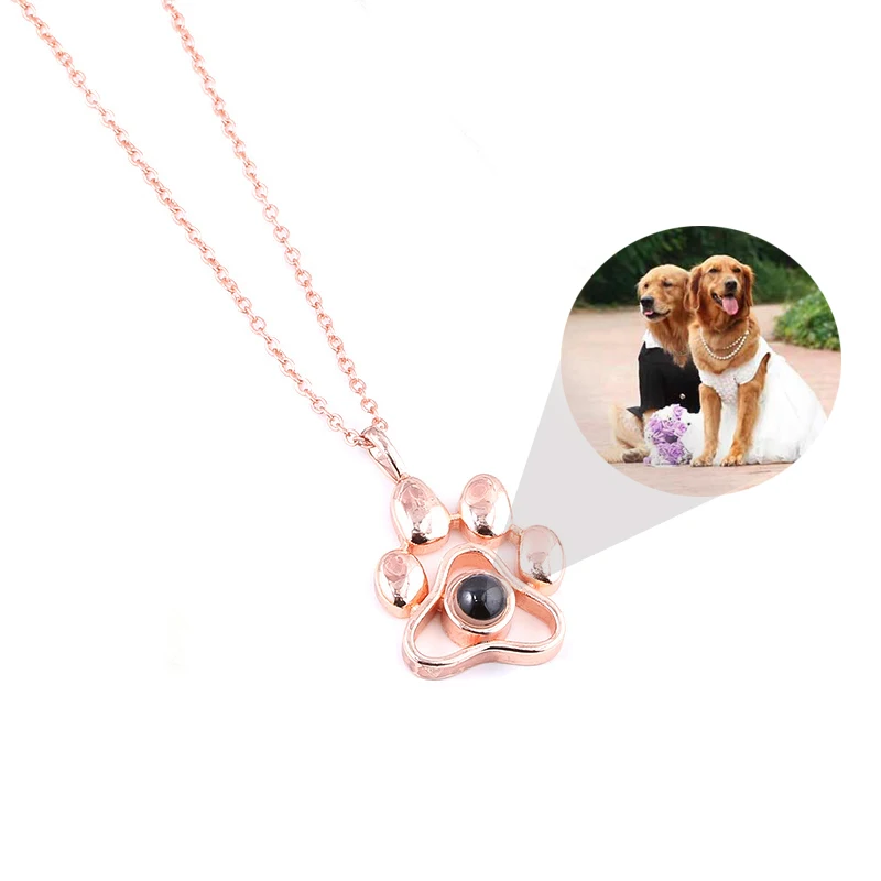 2020 Cat Dog Paw Pet Photo Projection Pendant Necklace Footprints 100 languages I Love You Choker Necklace for Women Men Jewelry view 2