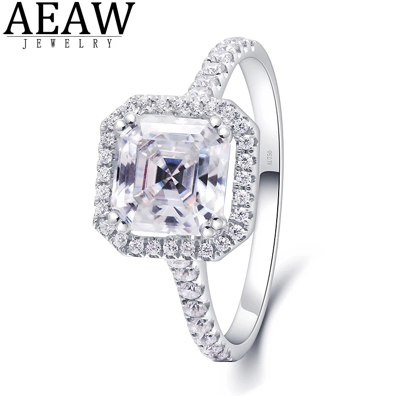 

AEAW 2.0ct DEF Color VVS Asscher Cut CVD HPHT Lab Grown Diamond Engagement Band for Women Solid 14K 585 White Gold Ring With IGI