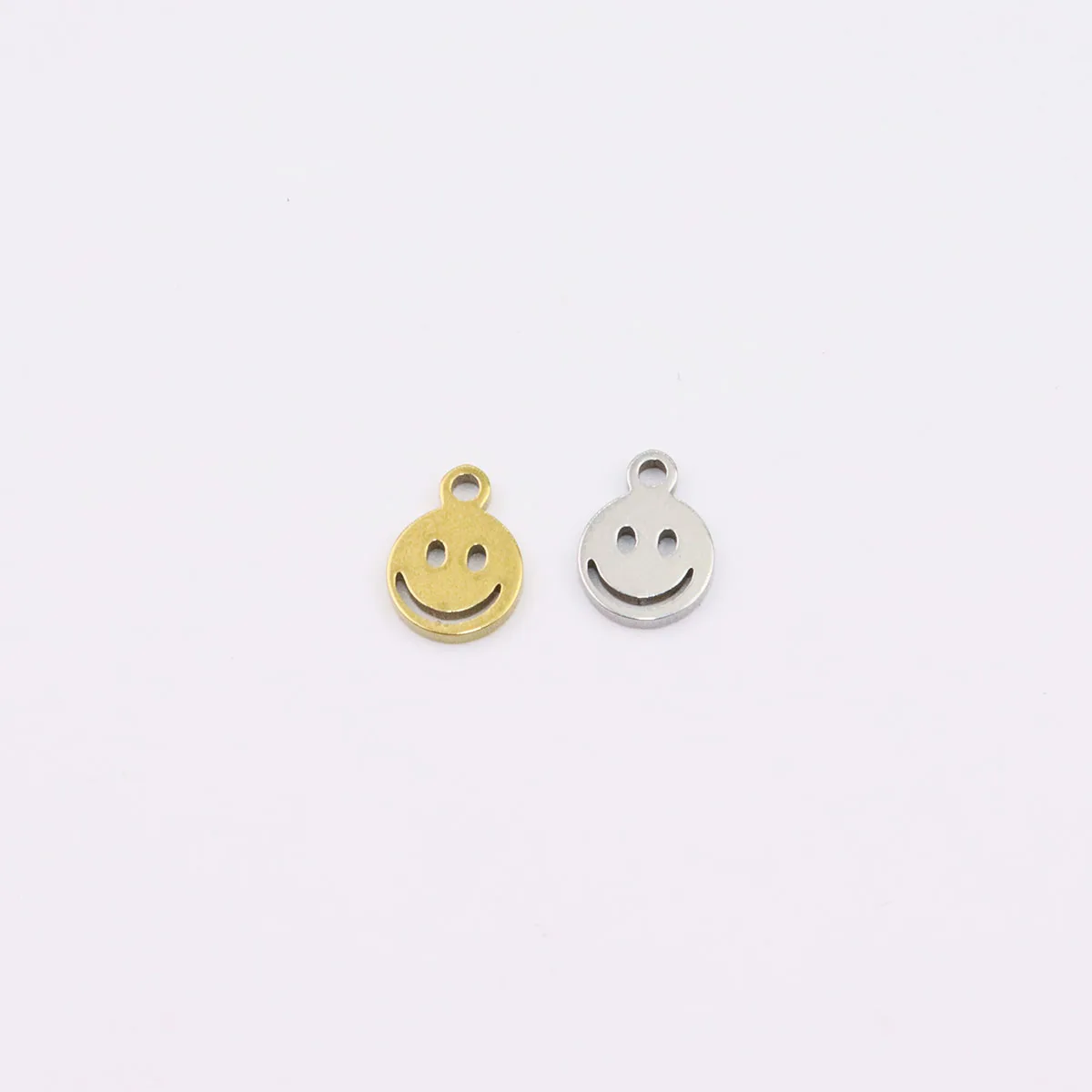 10pcs 8mm Stainless Steel High Quality Smile Charms Pendant DIY Necklace Earrings Bracelets Unfading Colorless 2 Colors