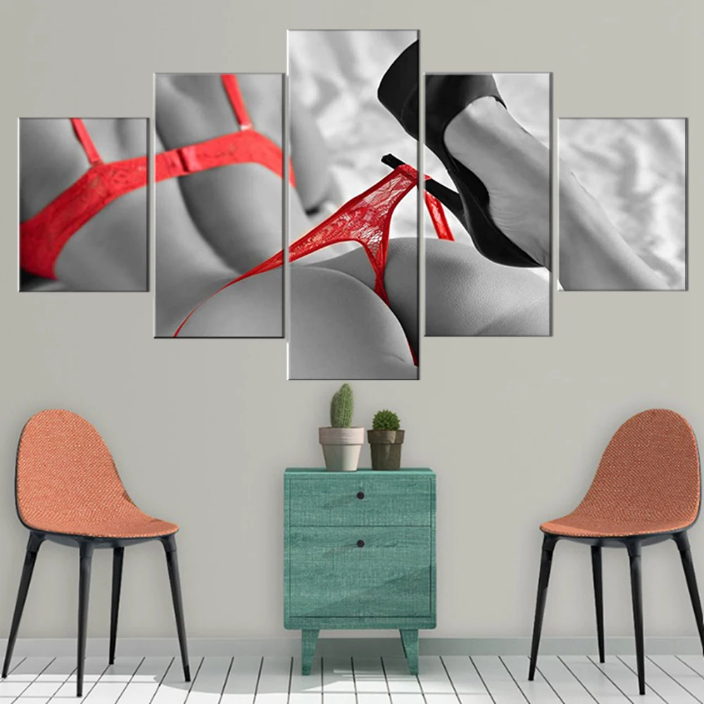 No Framed Canvas 5Pcs Woman in Red High Heels Shoes Wall Art Posters Picture Home Decor For Living Room Paintings Decorations