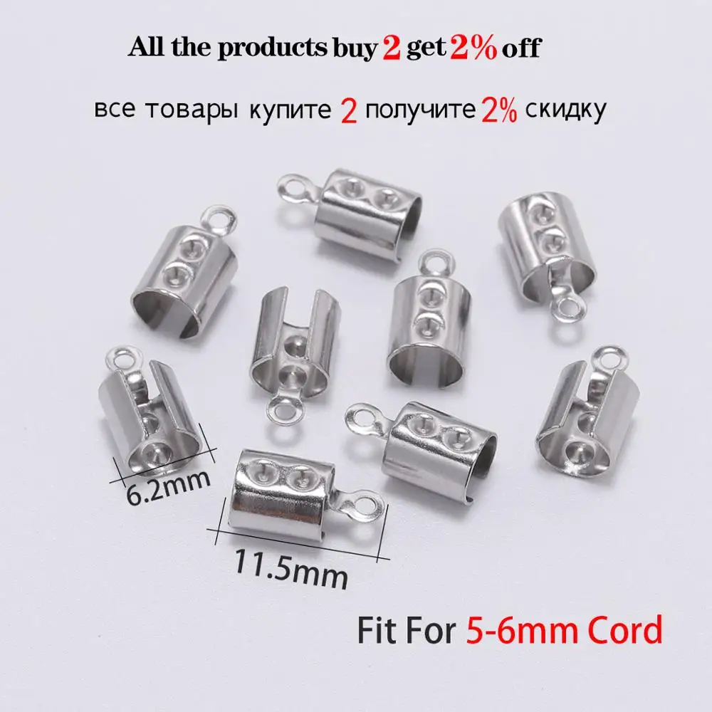 50pcs 1-5mm Stainless Steel Cord Crimp Beads End Caps Fastener Bracelet Necklace Leather Connectors For Jewelry Making Supplies