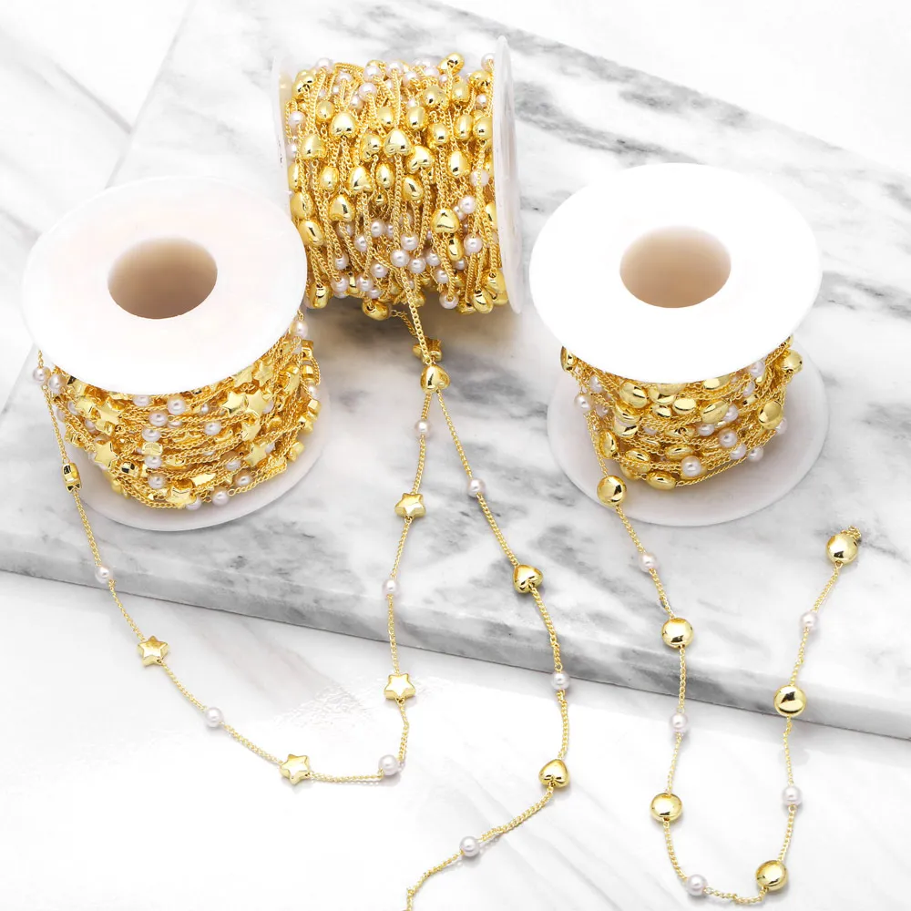 OCESRIO 10M Genuine Gold Plated Star Pearl Chain for Jewelry Making Brass Handmade Party Decoration Accesories Creation cana050