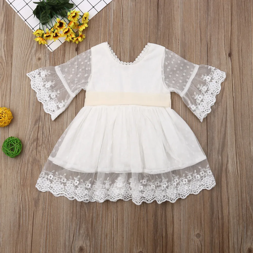 Lovely Kids Baby Girls Dress Bridesmaid Princess Dresses Knee-Length Party Lace Bow Wedding Princess Dresses