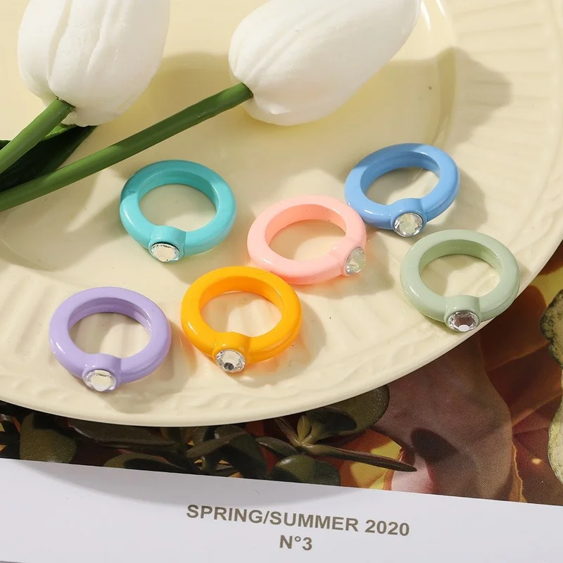 2024 Woman Rings Korean Fashion Gothic Accessories Fresh Candy Color Sweet Cool Macaron Resin Jewelry Girl Gift Anillos Mujer