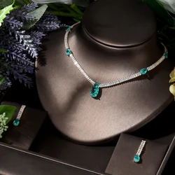 HIBRIDE New Arrivial 2pcs Water Drop Multicolor Necklace and Earring Set Cubic Zirconia Nigeria Women Wedding Jewelry Sets N-394
