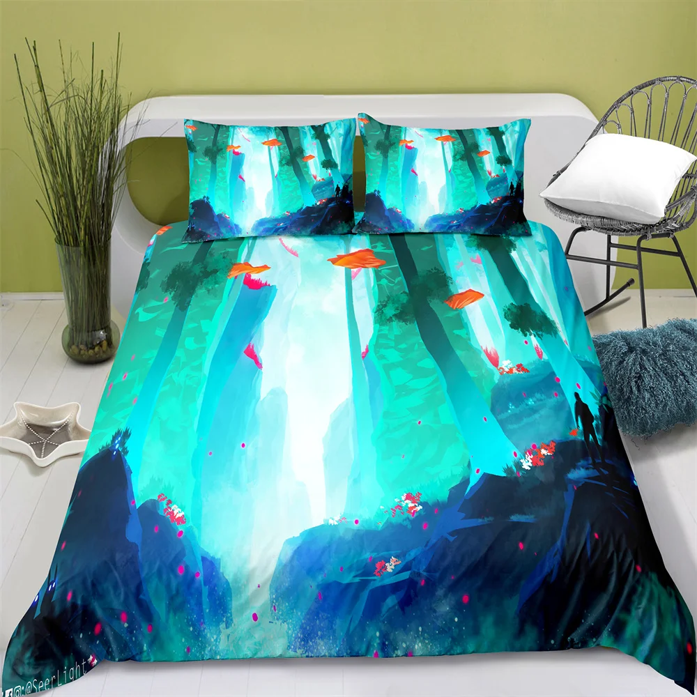 Home Textiles Printed Fantasy Forest Bedding Quilt Cover & Pillowcase 2/3PCS US/AE/UE Full Size Queen Bedding Set