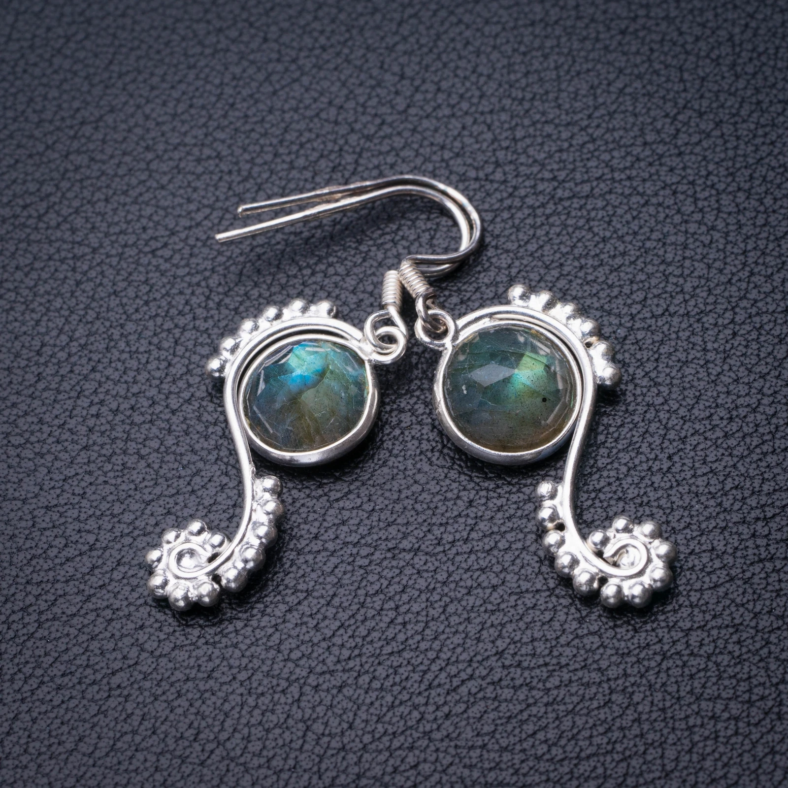 StarGems Natural Blue Fire Labradorite Handmade 925 Sterling Silver Earrings 1.75