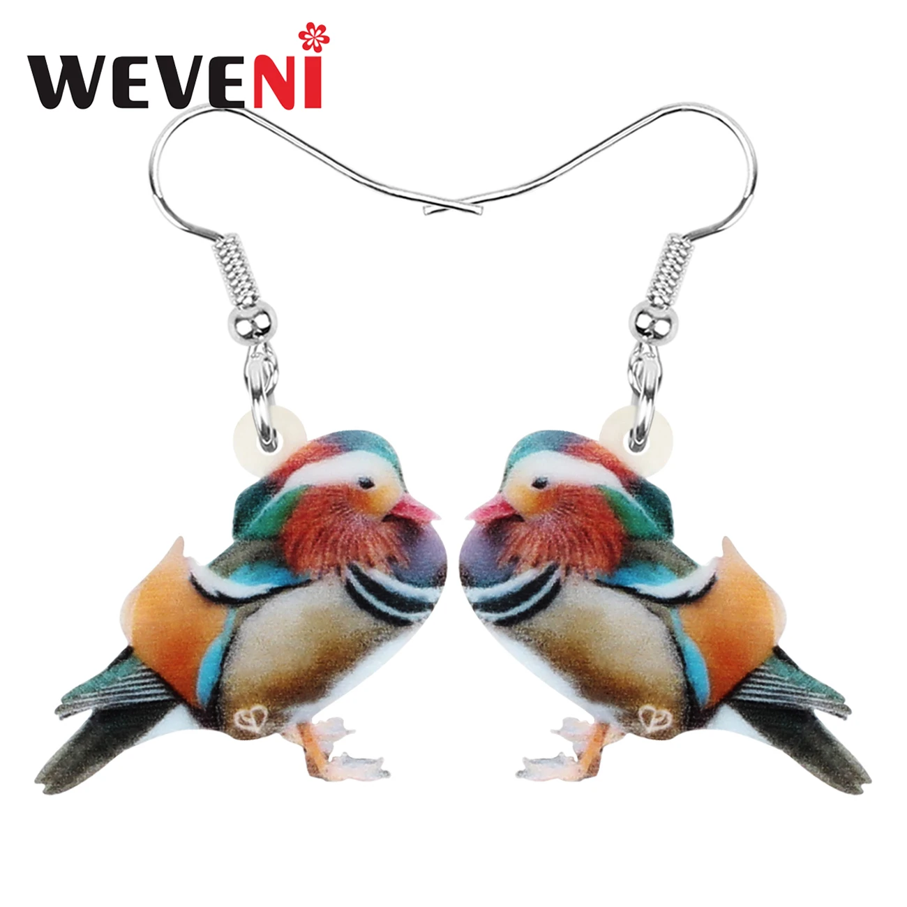 WEVENI Acrylic Mandarin Duck Earrings Cute Long Printing Animal Dangle Drop Jewelry For Women Teen Lover Fashion Gift Decoration