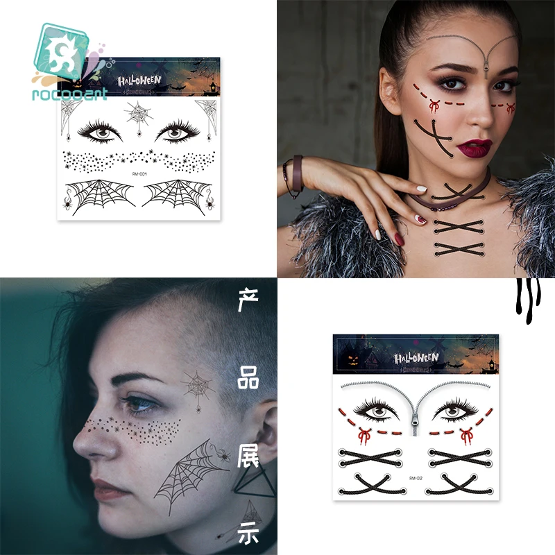 Rocooart di Halloween Autoadesivi Provvisori Del Tatuaggio Bat Spider Del Tatuaggio di Falsificazione Impermeabile Faccia Del Tatuaggio di Trucco