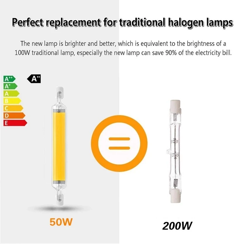 LED R7s COB Glass Tube 118mm J118 78mm J78 COB Light Bulb Super Bright AC110V  220V Home Replace Halogen High power Lamp