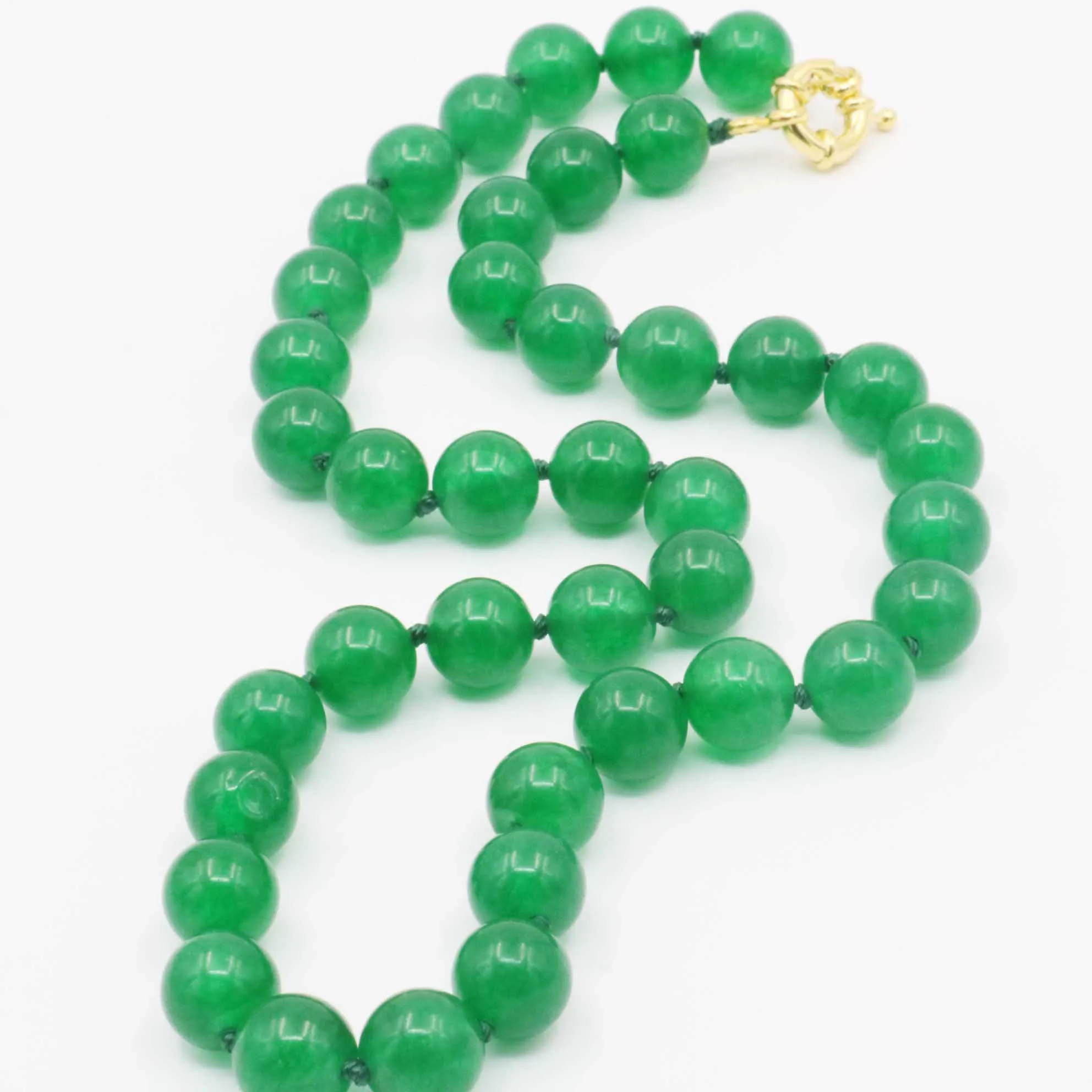 10mm Round Emeralds Green Jade Chalcedony Necklace Hand Made Beads Neckwear Women Fashion Jewelry Making Design Mothers Gifts