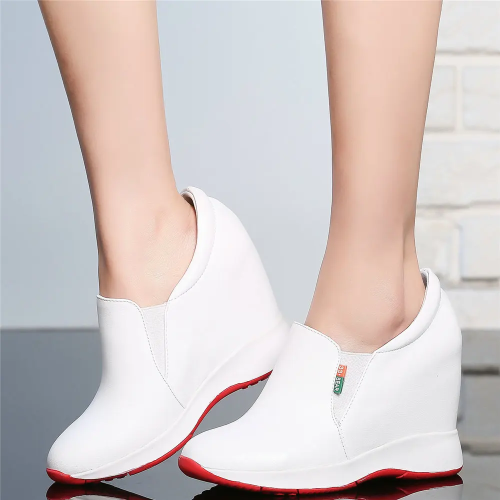 Platform Pumps Shoes Women Genuine Leather Wedges High Heel Ankle Boots Female Low Top Round Toe Fashion Sneakers Casual Shoes