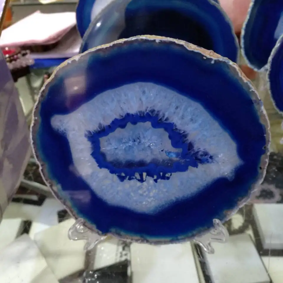 130mm  Large BLUE Agate Slice Geode Polished Crystal Quartz