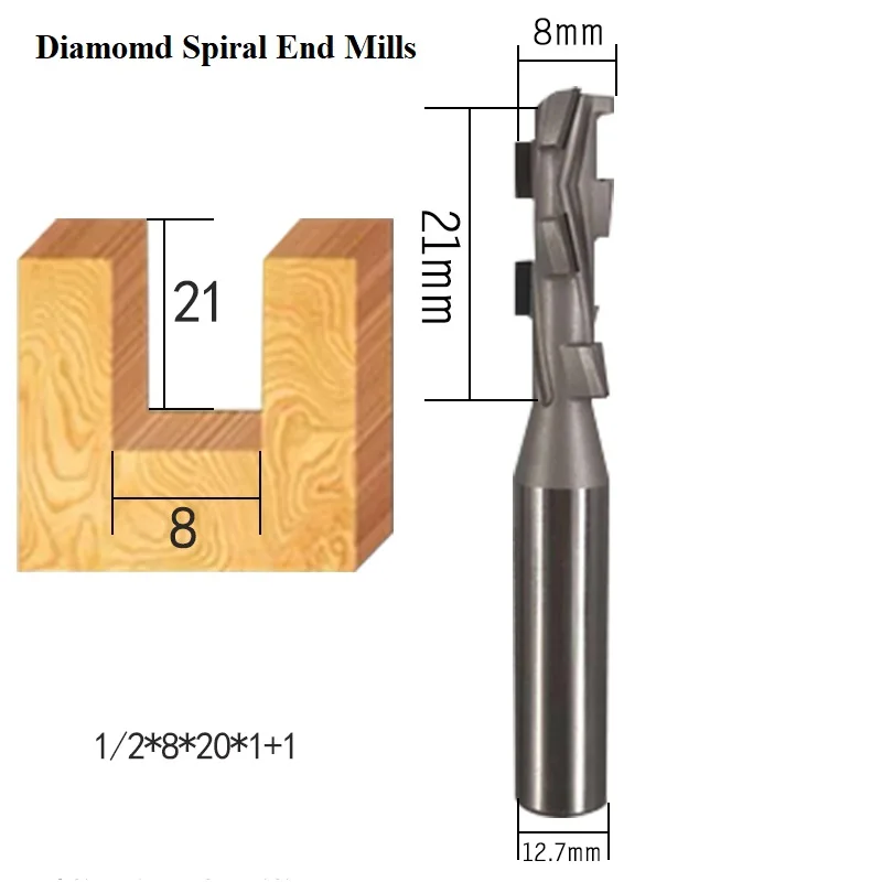 Diamant-PCD-Holzbearbeitungs-CNC-Fräser, zweischneidiger Spiral-Schaftfräser, Bodenfräser, Holzdrehwerkzeuge, CVD-Schlitzfräser, Router – Detail 1