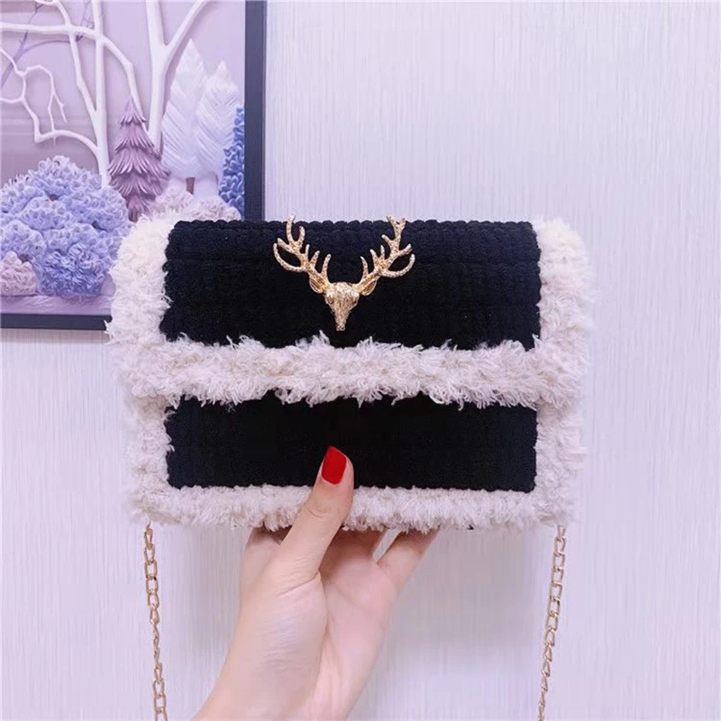 Cute Hand Weaving Bag Materials Package DIY Handcraft Bags Making Latch Hook Mesh Cloth Prcatical Wool Bags Selfmade Accessories