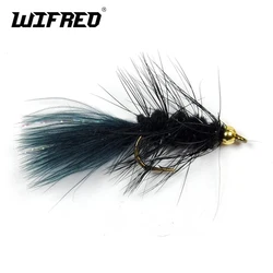 Wifreo 10PCS 8# Streamer Woolly Bugger Fly Black Color with Crystal Flash Tail Golden Head Free Box