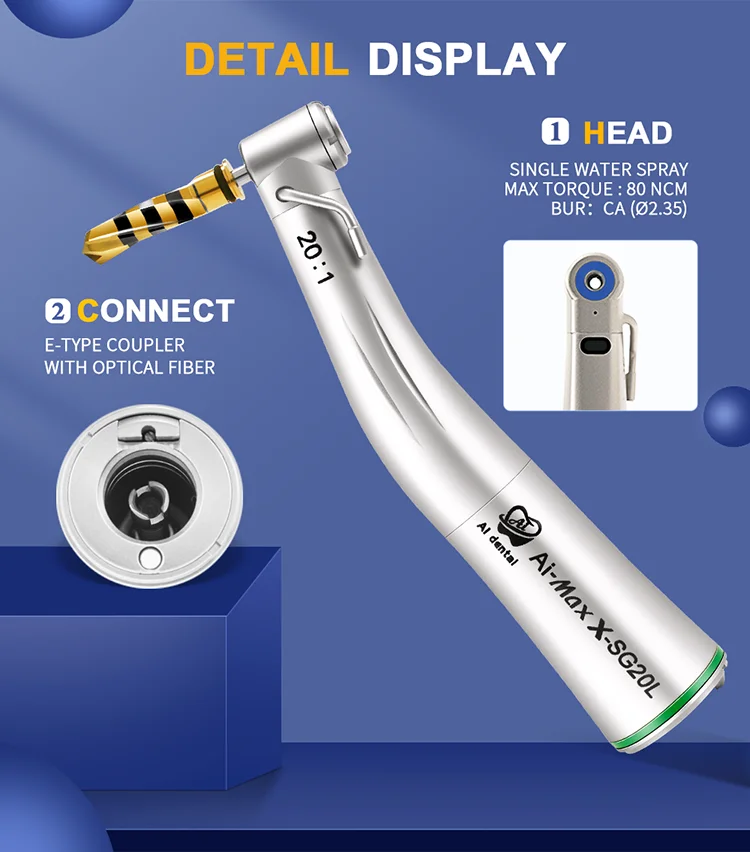 AI-X-SG20L Dental Implant Low Speed Contra Angle 20:1 Outer Water Spray Handpiece Supply for CA Burs