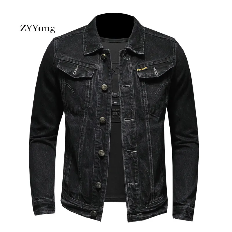 European Style Single Breasted Bomber Pilot Black Denim Jacket Men Jeans Coats Slim Motorcycle Casual Outwear Clothing Overcoat