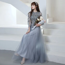 Robe de soiree Lace up with Appliques Full Sleeve long Elegant Evening Dress Bride Wedding Banquet Party Prom Dress Formal Gown