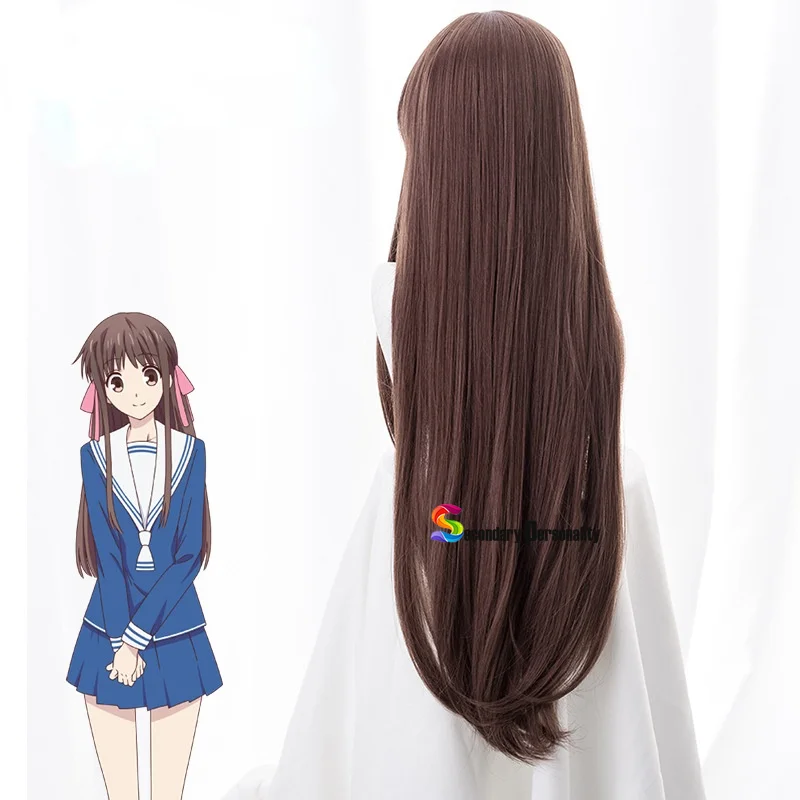 女の子のためのコスプレヘアエクステンション,漫画のキャラクターの形をしたかつら,コスプレ用の長いストレートブラウンのパーティーアクセサリー,ハロウィーンの髪