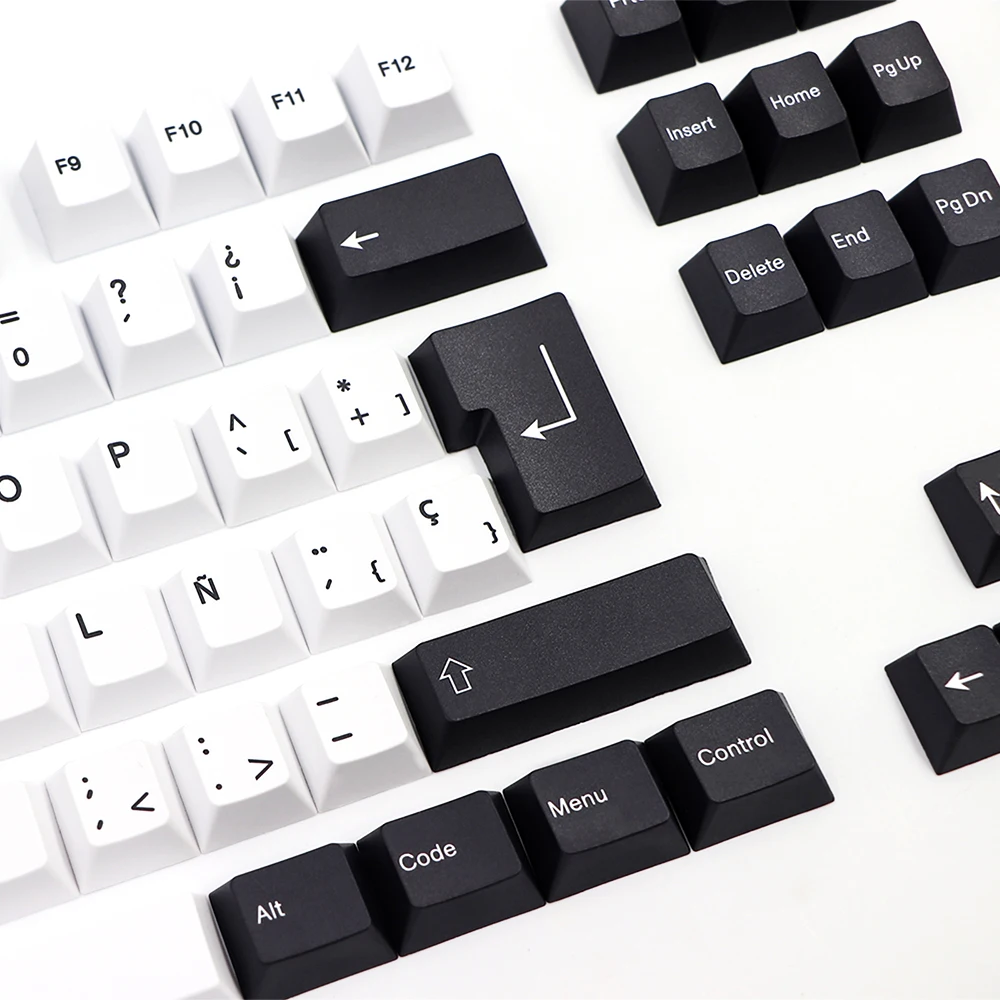 GMK-KEY Black White pbt Keycap Cherry Profile Dye Subb Keycaps For Mx Switch dz60 gk61 64 75 87 96 108 Spain Layout iso Key Cap