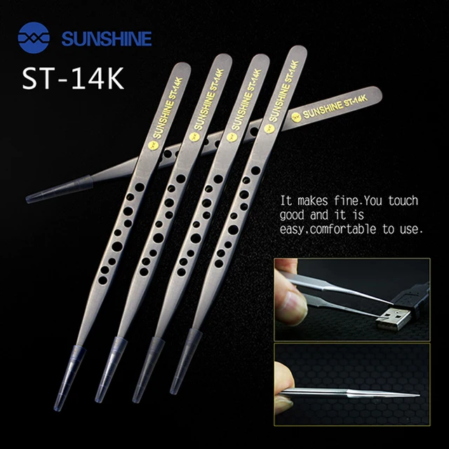 SUNSHINE ST-14K SUNSHINE ST-14K Pęseta ultraprecyzyjna pęseta prosta z otworami Antystatyczne narzędzie konserwacyjne do naprawy
