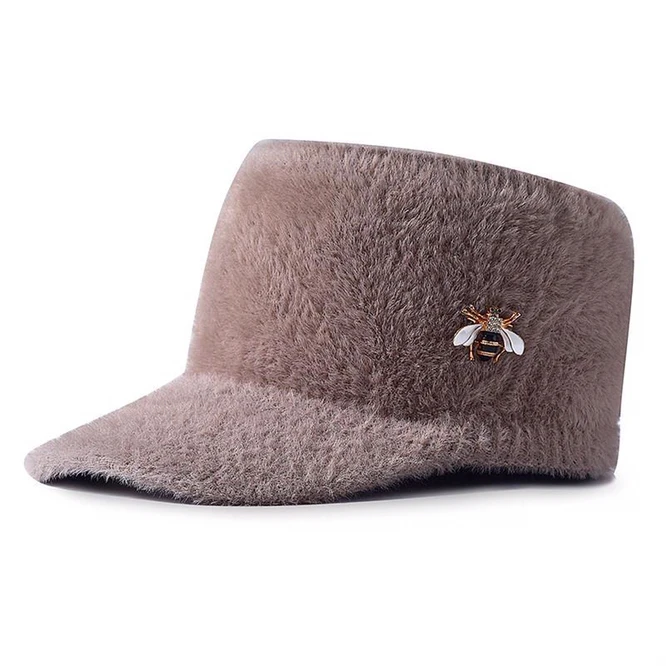 EmptyTop Spring Autumn  Hat sweet Imitation Mink Knitted Outdoor Running Cap Girl College Sunscreen Bee Students Yellow