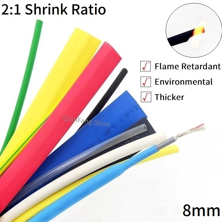 1M Heat Shrink Tube 8mm Diameter Insulated Polyolefin 2:1 Shrinkage Ratio Wire Wrap Connector Line Repair 600V Cable Sleeve