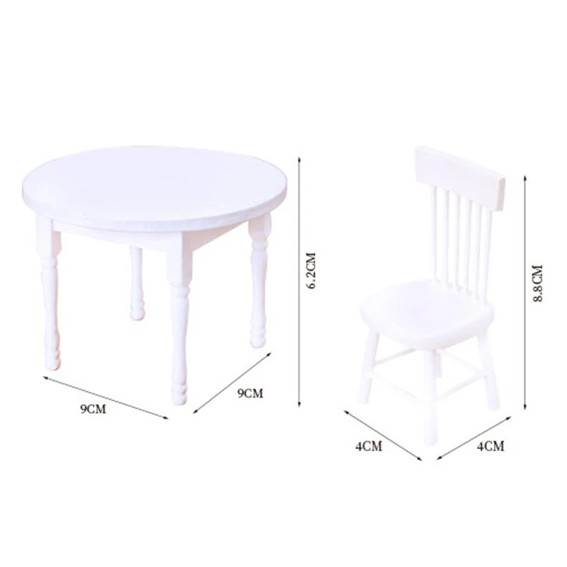 New Arrival 1:12 Dollhouse Miniature Furniture Wooden White Dining Table Chair Model Set Dollhouse Furniture Accessories