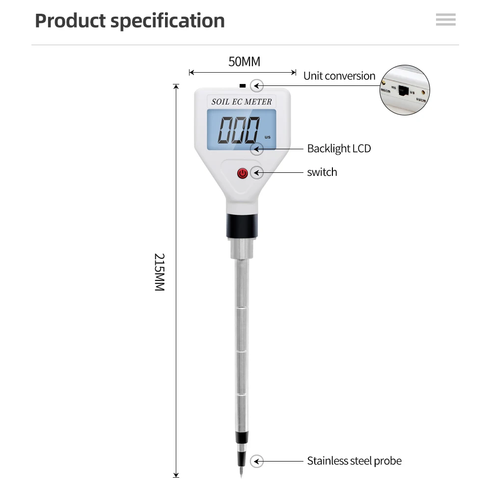 EC-98361 Digital Soil Meter EC Moisture Acidity Tester Plant Soil Tester Kit Water Quality Monitor for Flowers Aquarium LCD