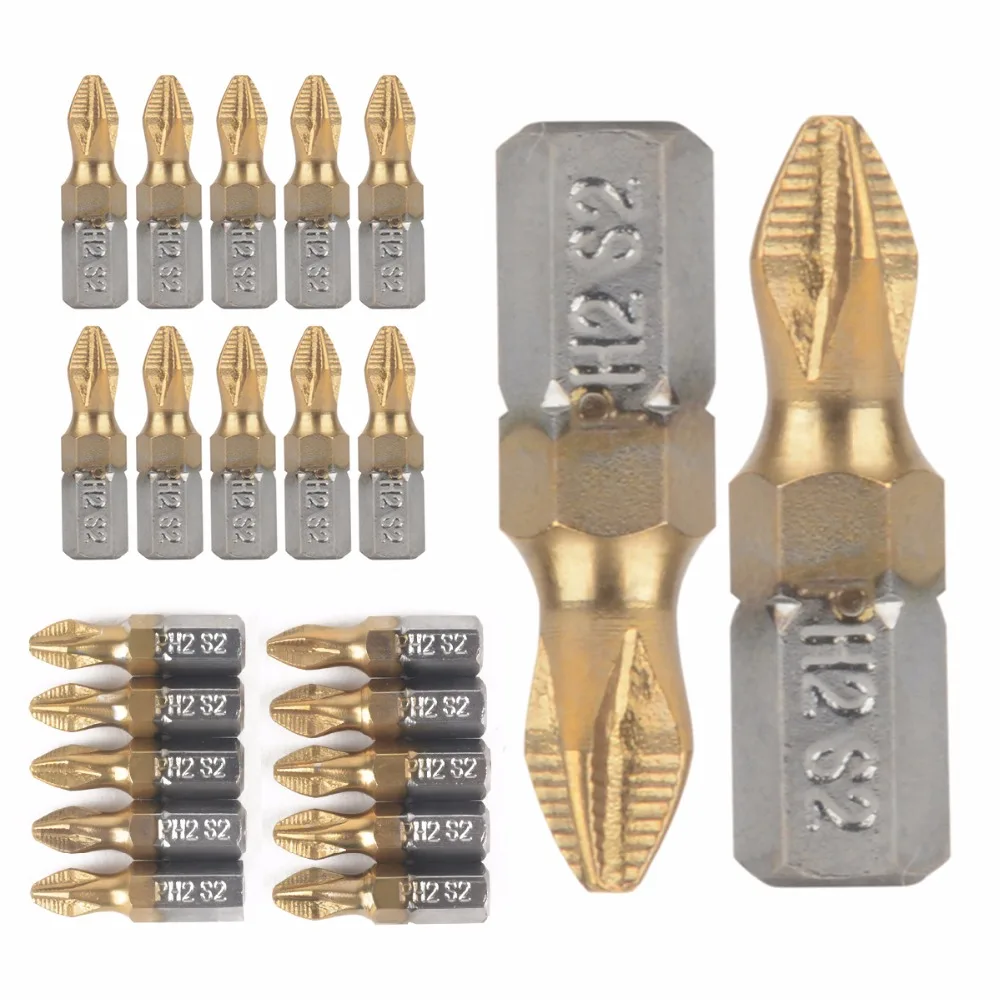 10pcs Titanium Coated PH2 Screwdriver Bits Anti Slip 1/4