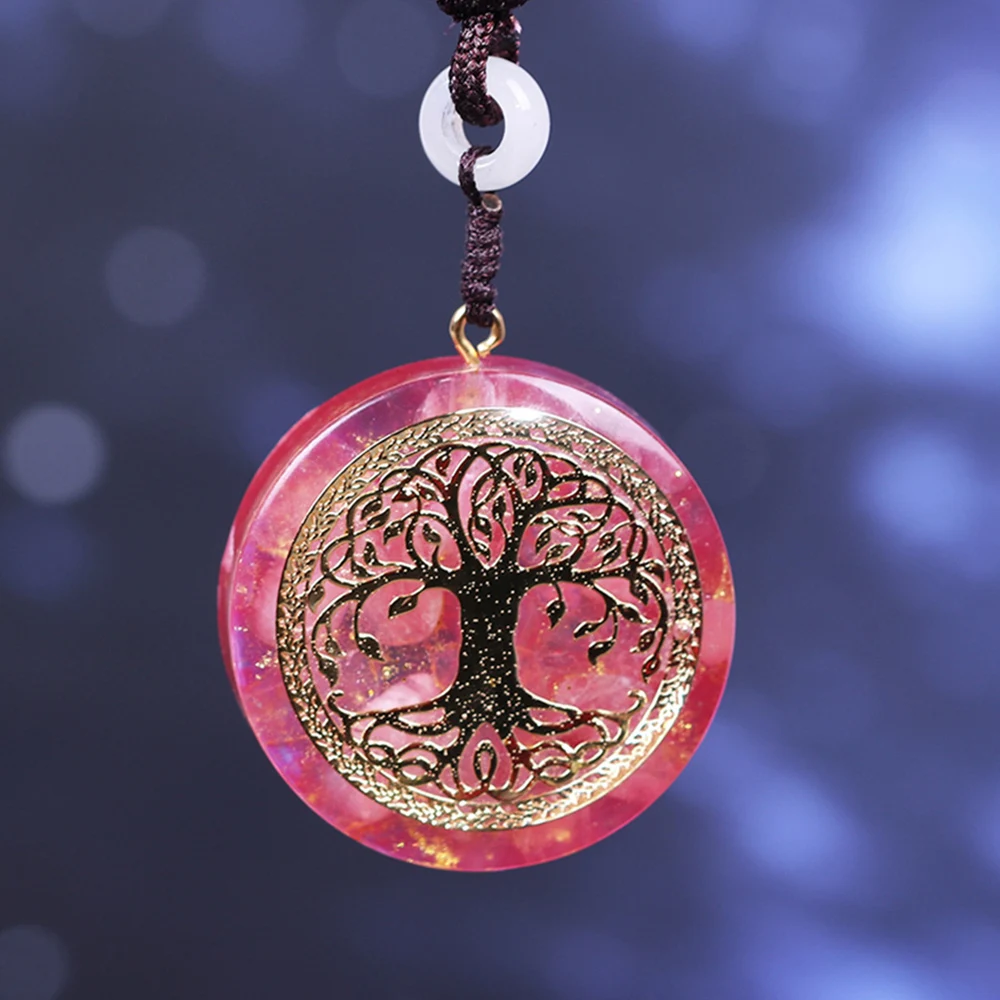 Orgone Pendant Tree Of Life Energy Orgonite  Necklace Pink Crystal Healing Resin Jewelry Dropshipping