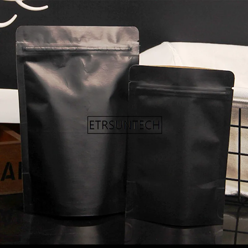 500Pcs/Lot Matt Black Stand up Paper Frosted Window Bag Snack Cookie Tea Coffee Packaging Bag Doypack Paper Gift Window Pouches