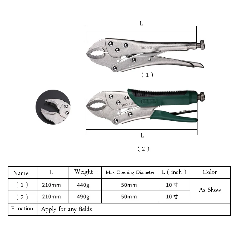 10 Inch Locking Pliers Round-mouth Forceps Adjustable Jaw Pliers Vice Grips Forceps Woodworking Clips Hand Tool Welding Plier