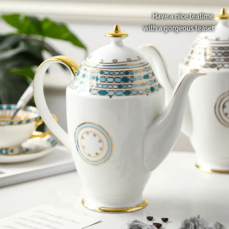 Gold Painted Bone China Coffee Set Noble Porcelain Tea Set Ceramic Pot Mug Sugar Bowl Creamer Teapot Milk Jug Teaset Tea Cup Set