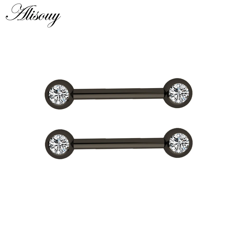 Alisouy 2pcs 14G Stainless Steel Women Long Industrial Barbell Tongue Nipple Ring Bar Tragus Helix Ear Piercing Body Jewelry