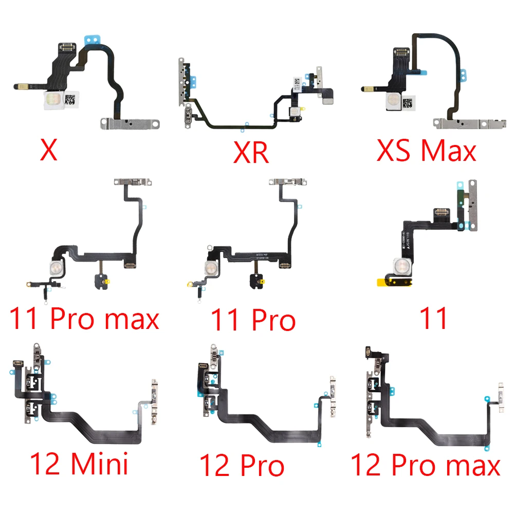 Power & Volume Buttons Key Switch Flex Cable With Metal Material For Iphone 11 12 Pro Max 12 mini X XS Max Replacement Parts