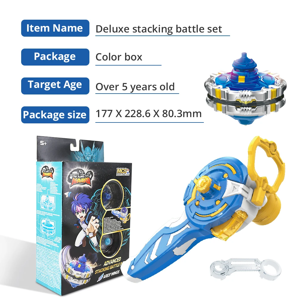 Infinity Nado 5 Advanced Stacking Battle Pack Dual Metal Rings Spinning Top Toy With Magnetic Launcher Cartoon Kids Toy