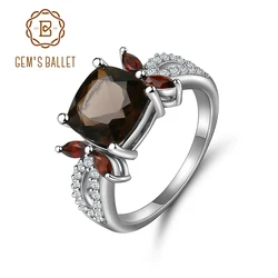 GEM'S BALLET Smoky Quartz 925 Sterling Silver Natural Gemstone Rings For Women Wedding Engagement Luxury Fine Costume Jewelry